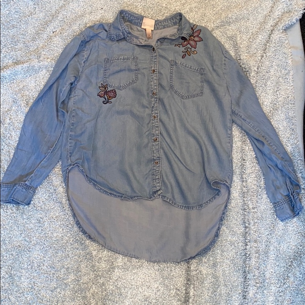 Denim shirt With floral patches